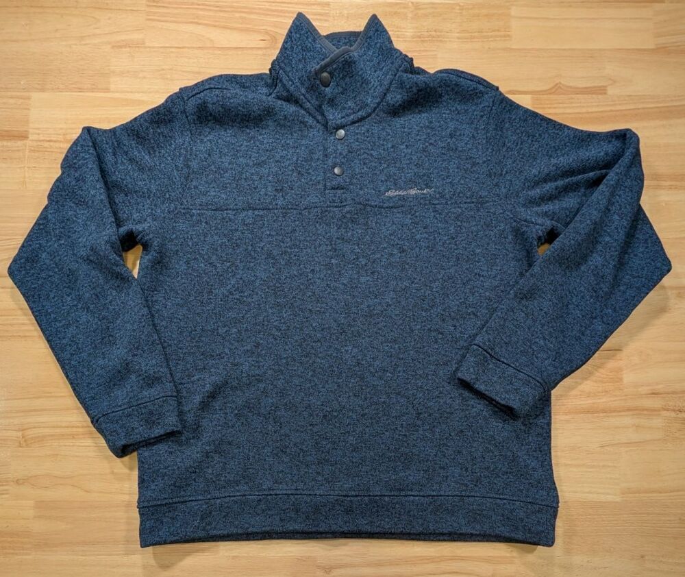 Eddie Bauer Radiator Fleece Mens XL Mock Neck Snap Pullover Jacket Blue Heather